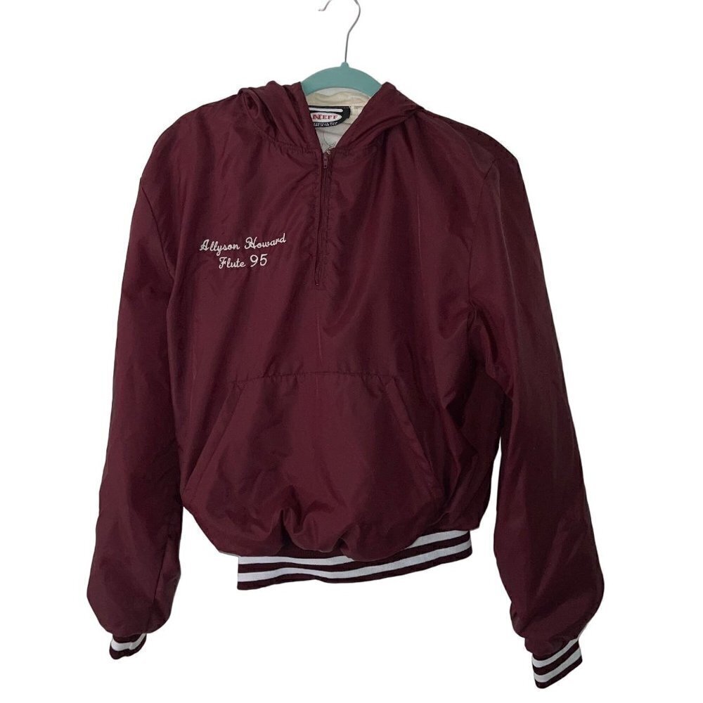 Neff Vintage 90s Womens Annapolis Band Jacket Size Large Maroon Hooded Nylon